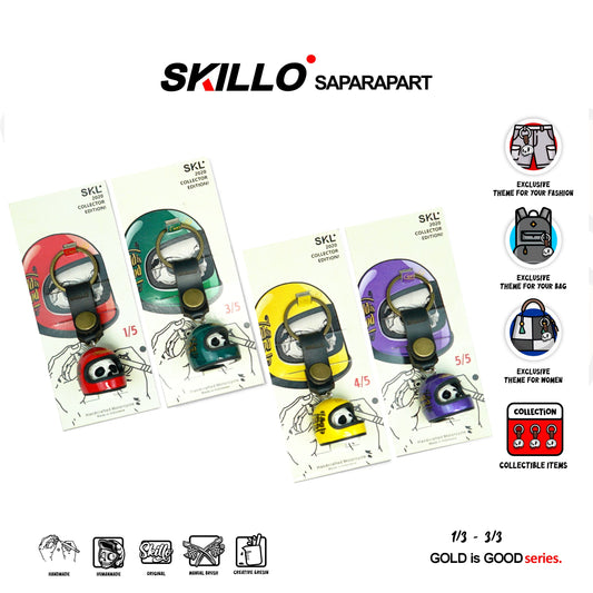 Mini Motorcycle Helmet Keychain Flat Helm Gold Leaf – Skull Design Resin Collectible