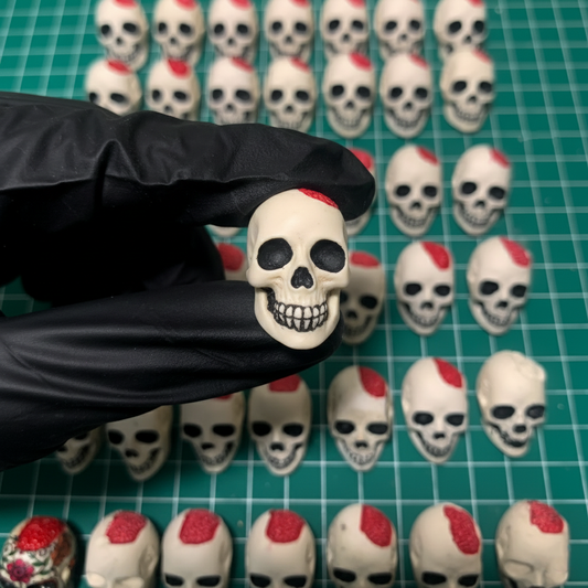 Gothic Skull Art Series – Brain, Sugar Skull & Checkerboard Pattern Statue | Resin Collectible Decor