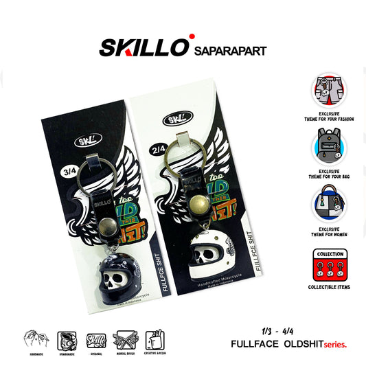 Mini Motorcycle Helmet Keychain Flat Old Shit – Skull Design Resin Collectible
