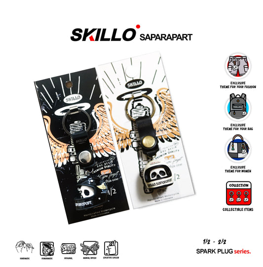 Mini Motorcycle Helmet Keychain Flat Spark Plugs – Skull Design Resin Collectible