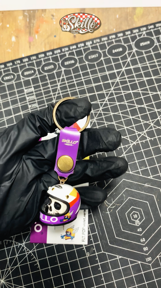 Mini Motorcycle Helmet Keychain Flat POP Series– Skull Design Resin Collectible